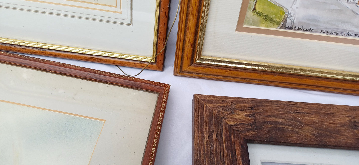 Collection of Vintage Pictures Picture Frames Framing Glazed with Boarded Backings Frame Artist Project. Watercolours. Photo Photograph.