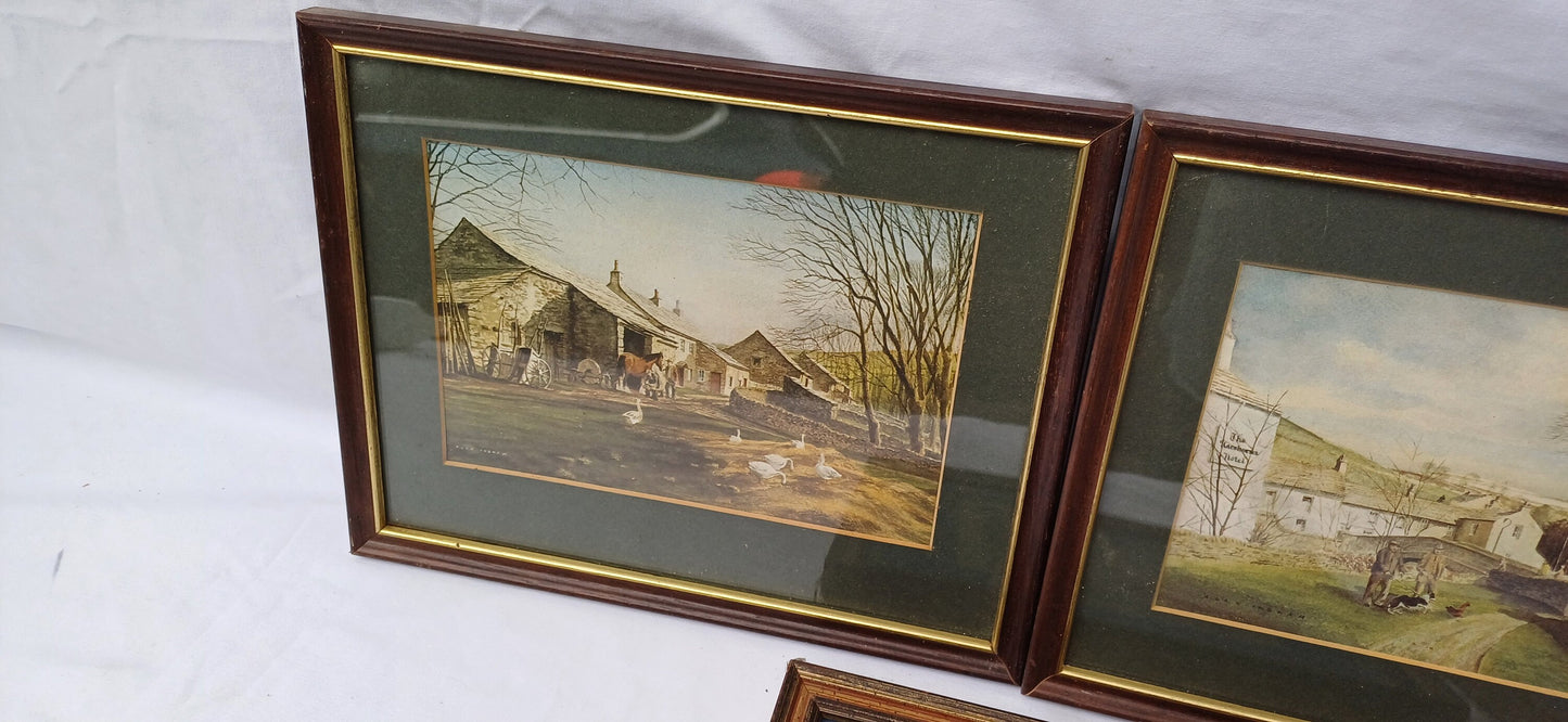 2 Sets Collection of Vintage Pictures Picture Frames Framing Glazed with Boarded Backings Frame Artist Upcycling Project. Northern Landscape