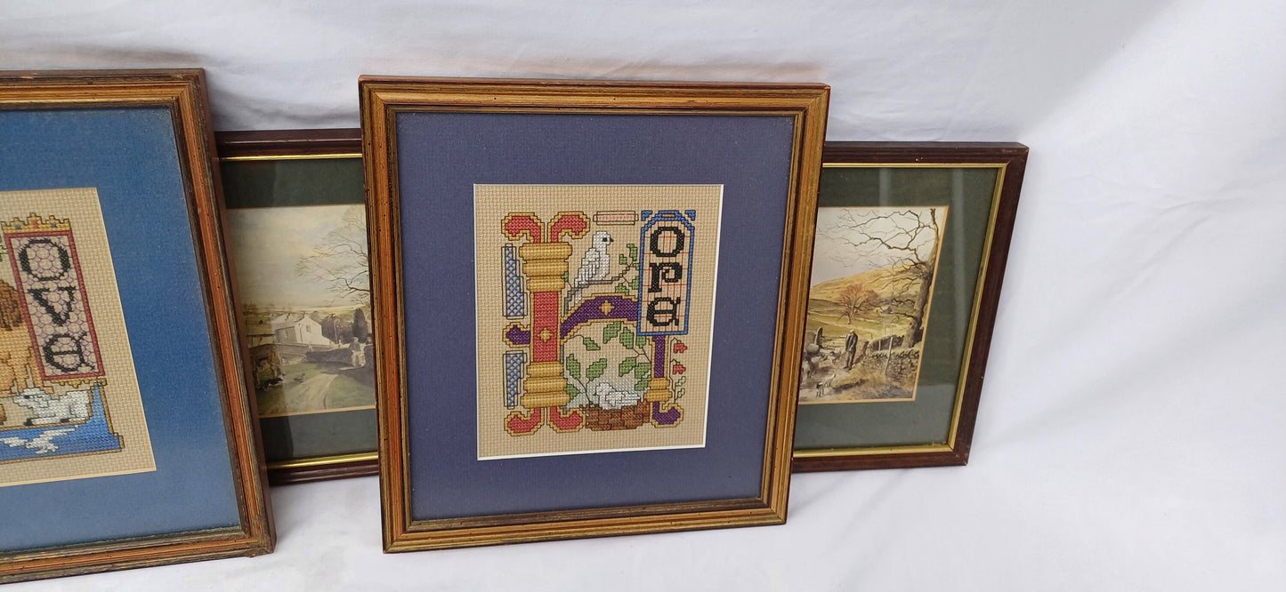2 Sets Collection of Vintage Pictures Picture Frames Framing Glazed with Boarded Backings Frame Artist Upcycling Project. Northern Landscape