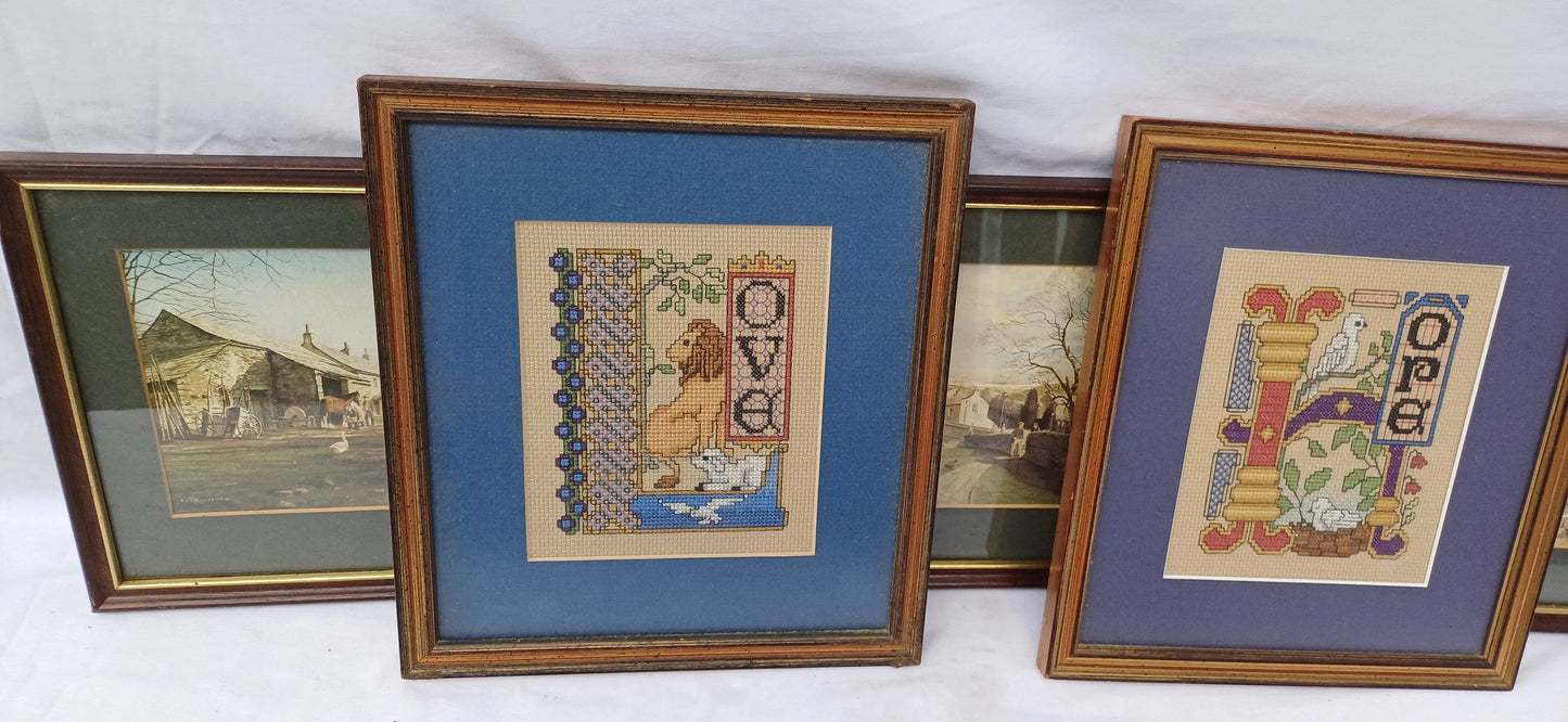 2 Sets Collection of Vintage Pictures Picture Frames Framing Glazed with Boarded Backings Frame Artist Upcycling Project. Northern Landscape