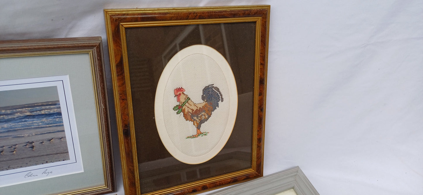 6 Collection of Vintage Pictures Picture Frames Framing Glazed with Frame Photo Artist Upcycling Project. Colin Page Photograph. Birds