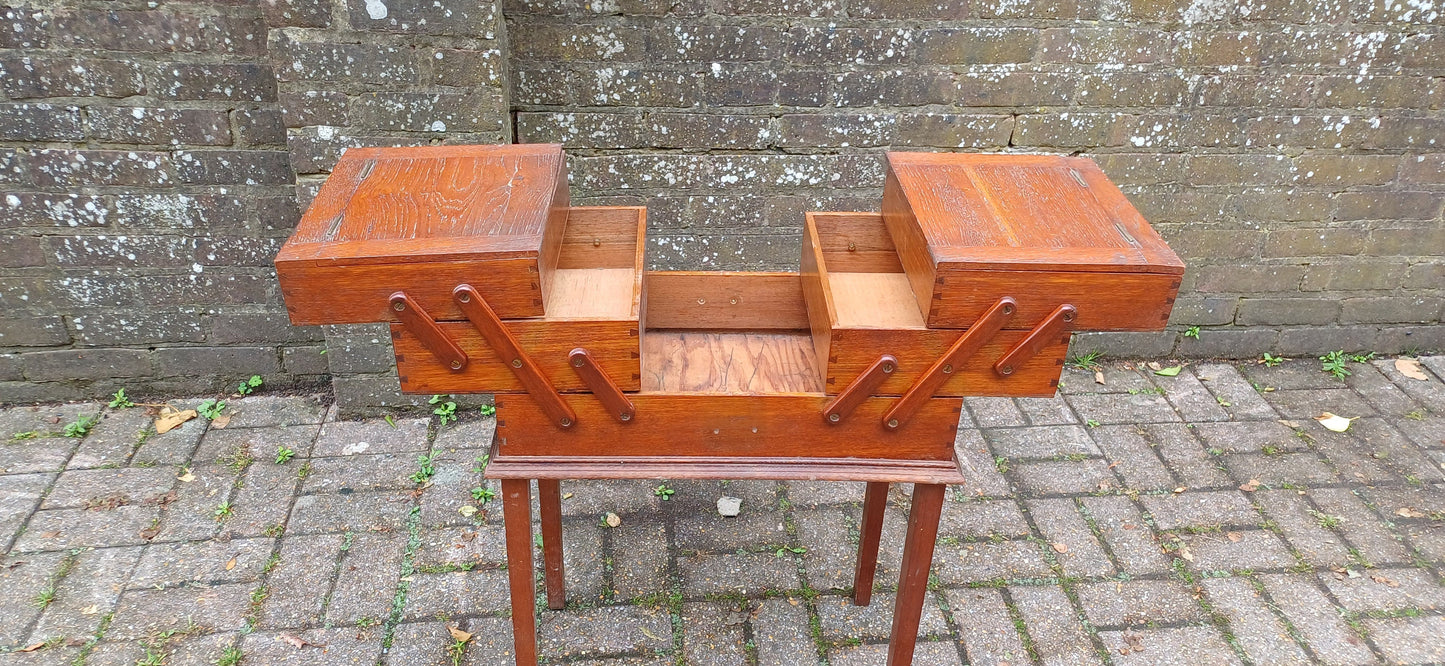 Vintage Solid Oak Tall Extending Workbox Storage