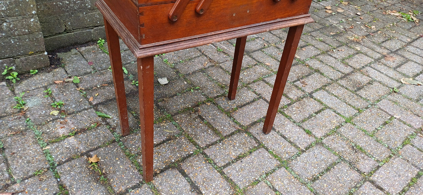 Vintage Solid Oak Tall Extending Workbox Storage