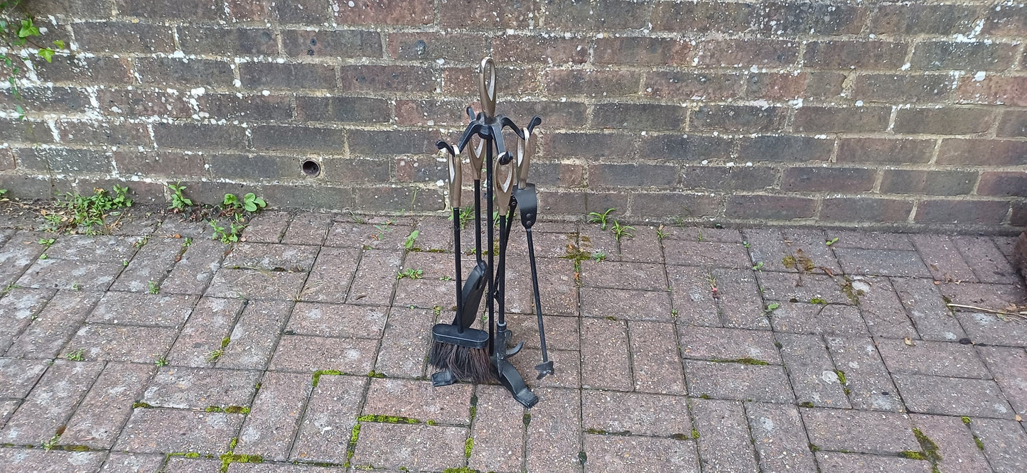 Set of Vintage Style Iron Fireplace Companion Set Shovel Brush Scoop Clasps