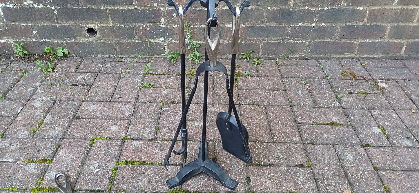 Set of Vintage Style Iron Fireplace Companion Set Shovel Brush Scoop Clasps