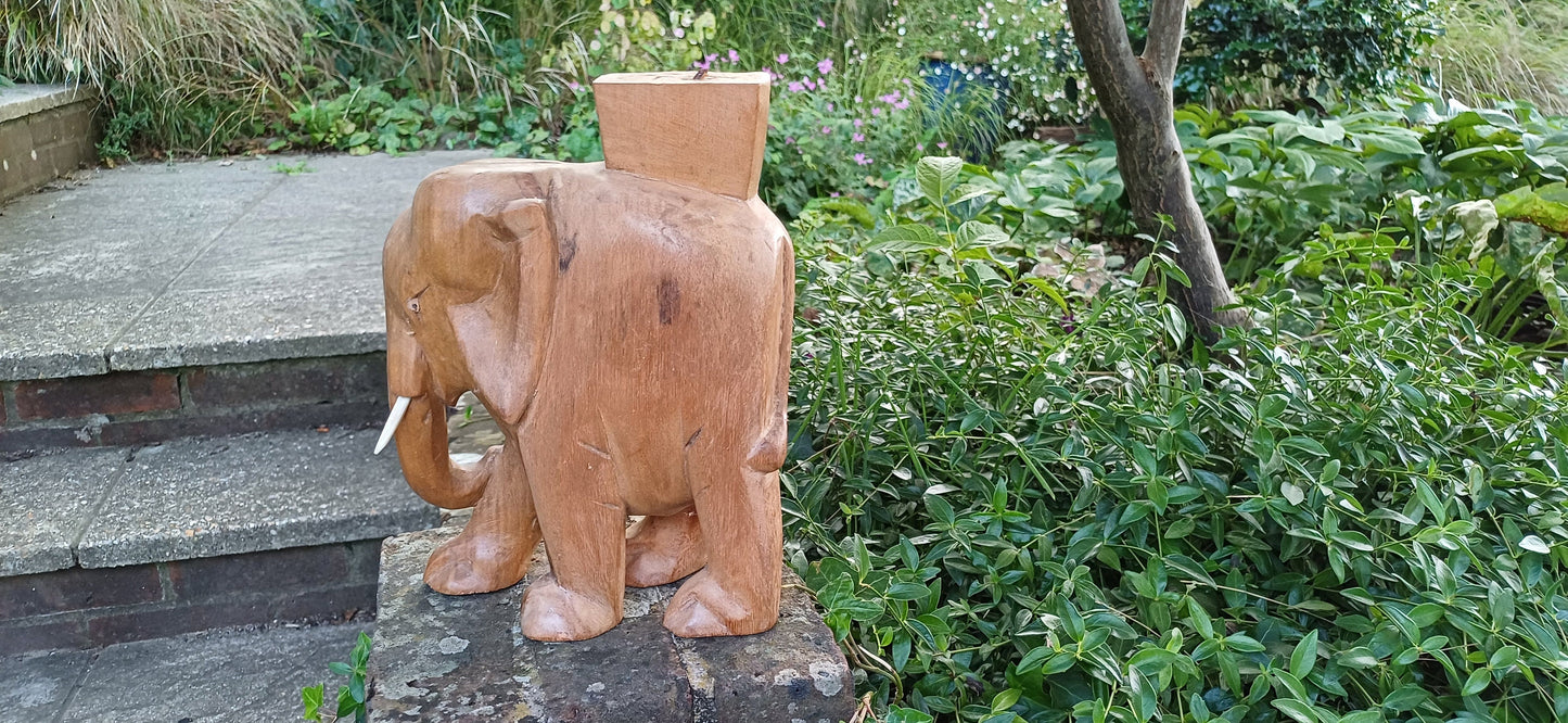 Superb Large Hand Carved Hardwood Elephant with Intact Tusks African Art