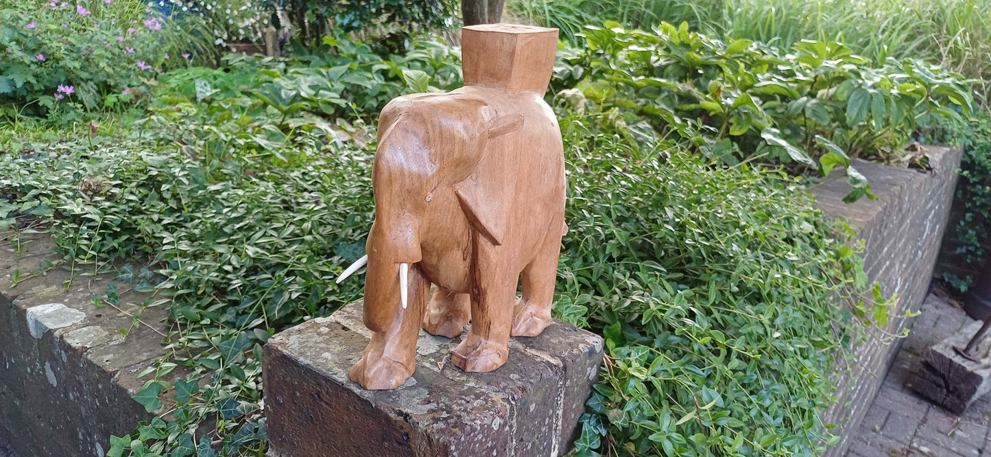 Superb Large Hand Carved Hardwood Elephant with Intact Tusks African Art.