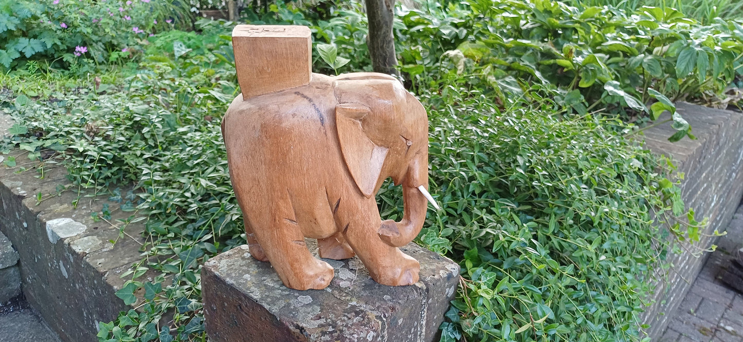 Superb Large Hand Carved Hardwood Elephant with Intact Tusks African Art.