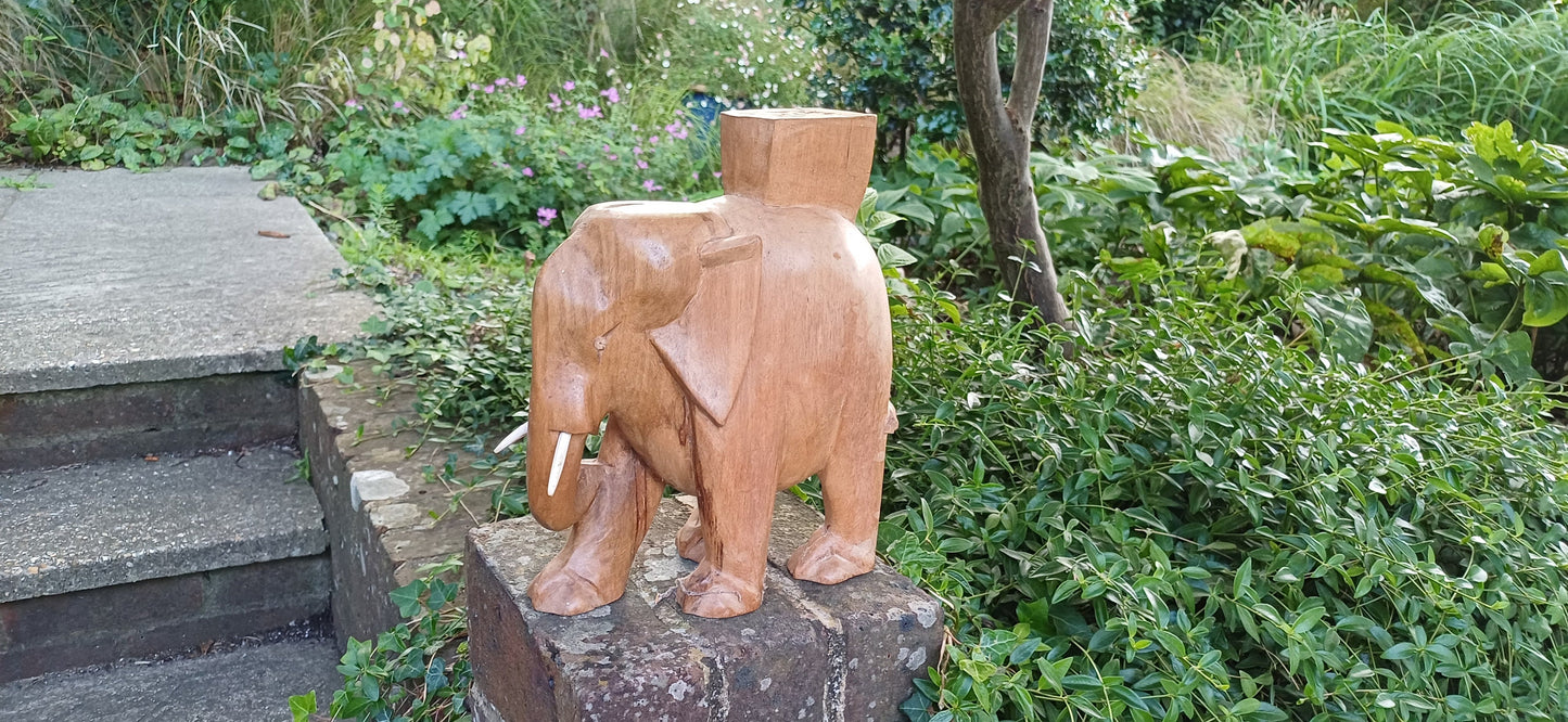 Superb Large Hand Carved Hardwood Elephant with Intact Tusks African Art.