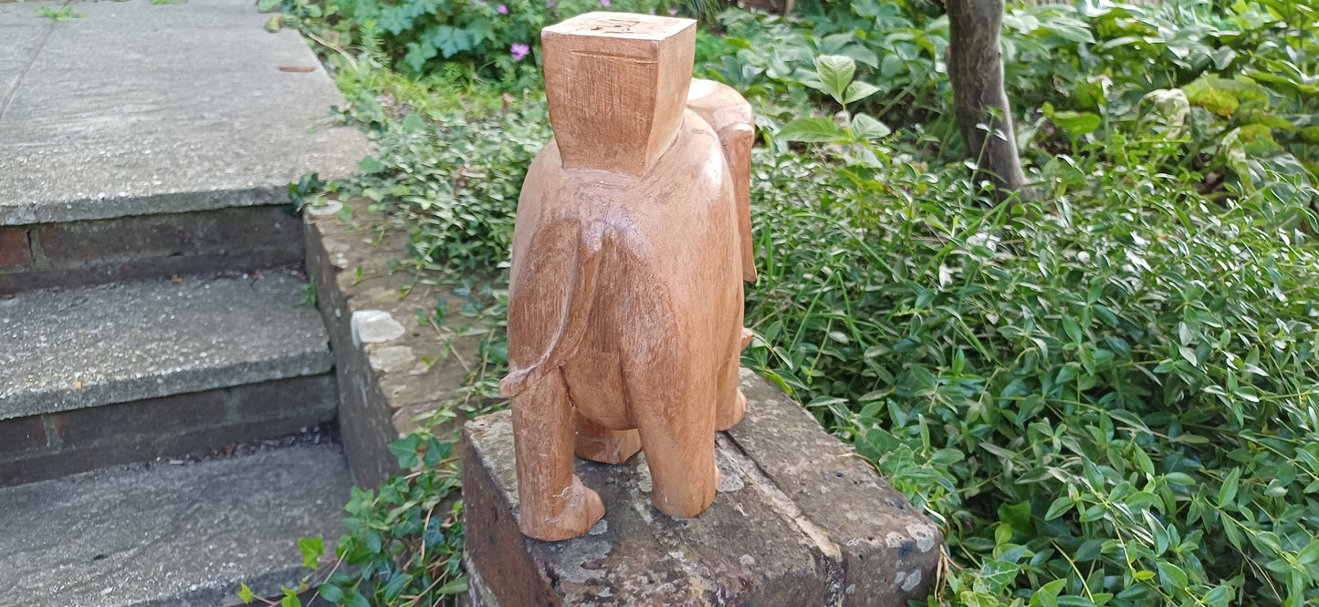 Superb Large Hand Carved Hardwood Elephant with Intact Tusks African Art.