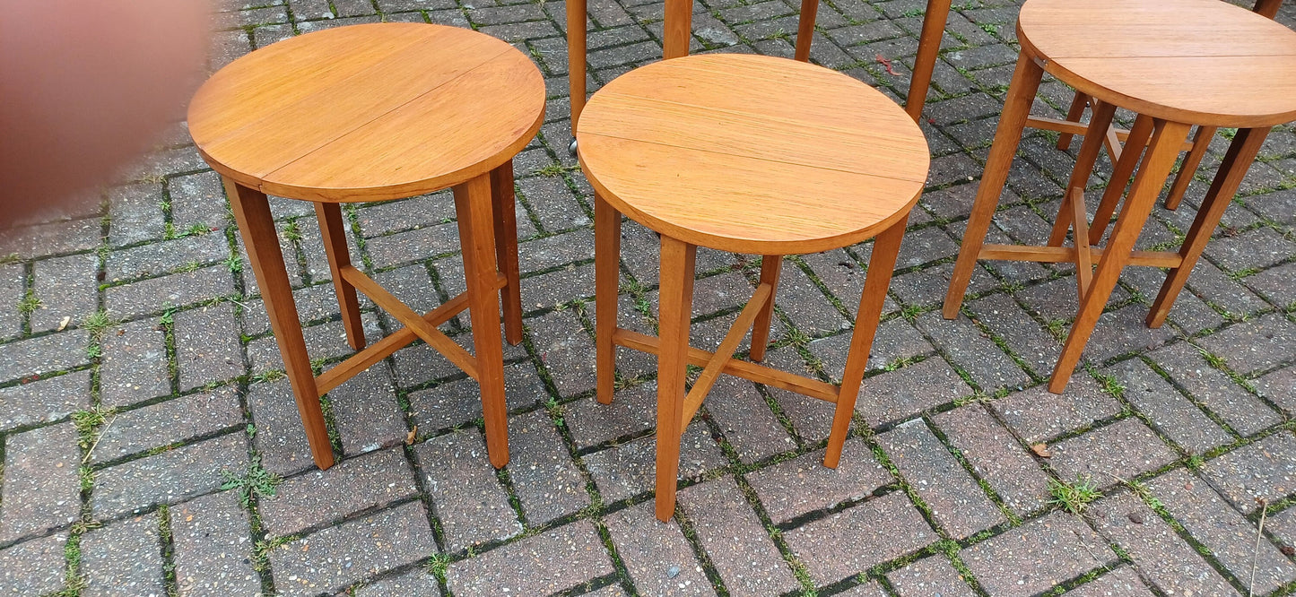 Iconic Danish Teak Vintage Retro Poul Hundevad Coffee Table on Castors Bedside Side Occasional. Nest with Four Auxiliary Folding Tables.