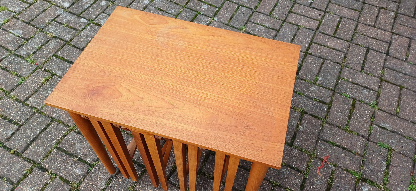 Iconic Danish Teak Vintage Retro Poul Hundevad Coffee Table on Castors Bedside Side Occasional. Nest with Four Auxiliary Folding Tables.