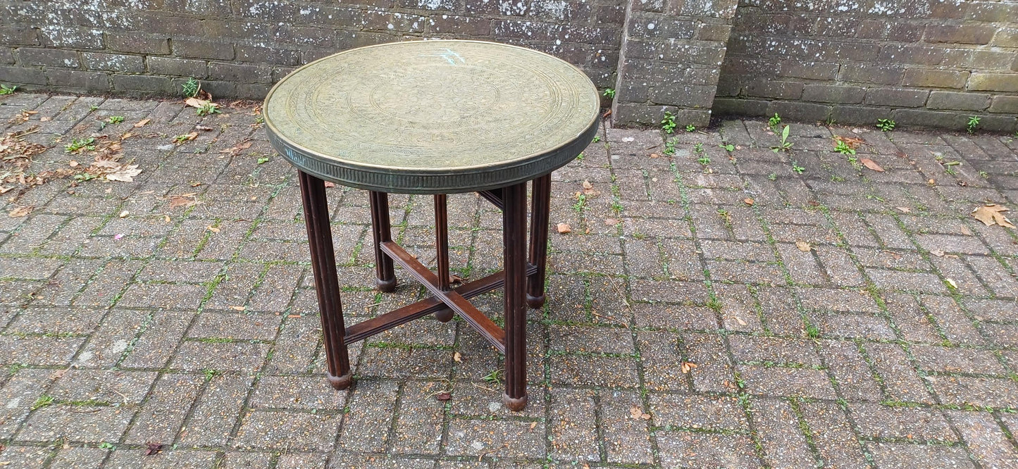 Vintage Mahogany and Brass Benares Table Coffee Side Occasional Decorative Folding.