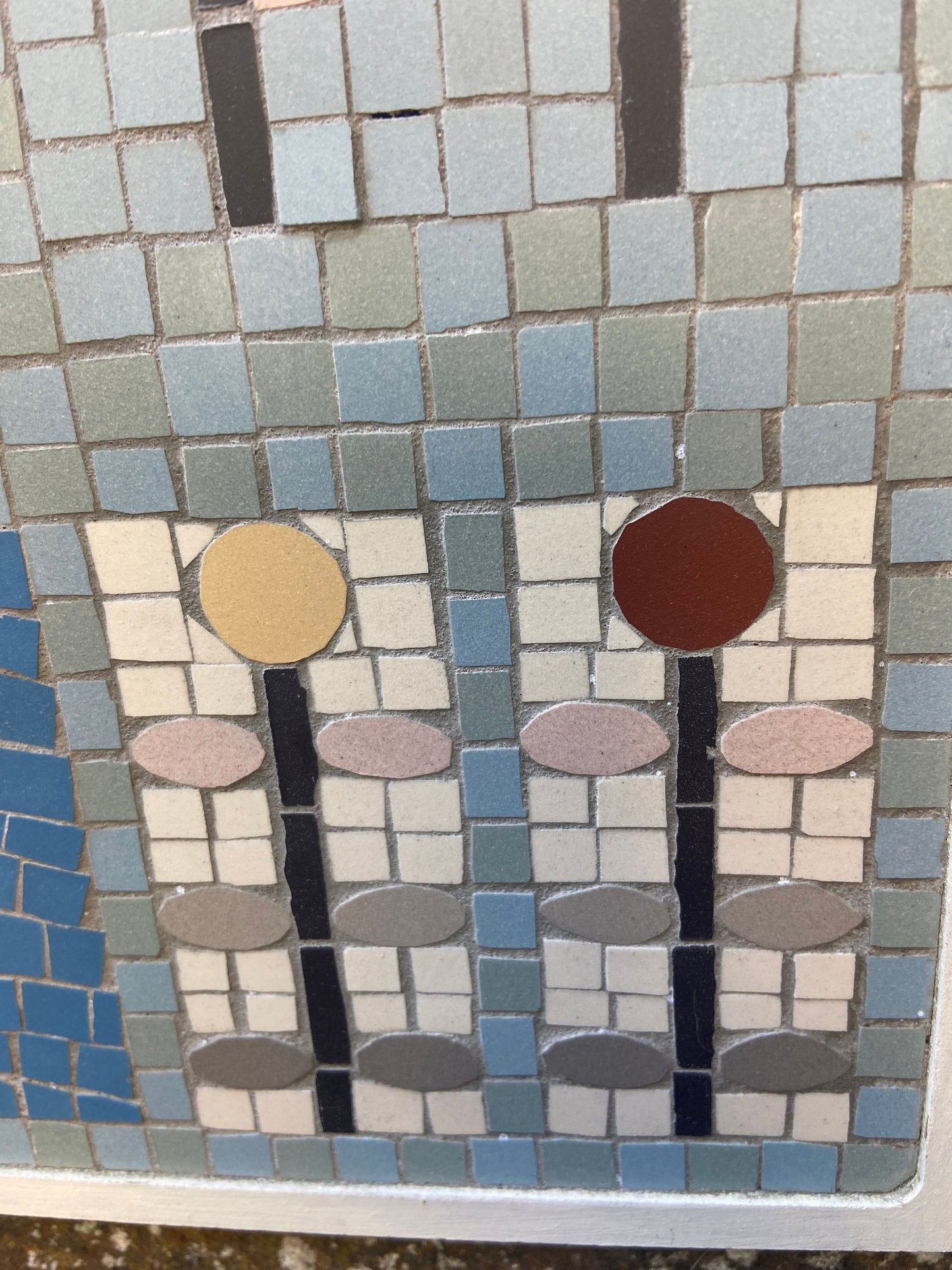 Wonderful vintage mosaic mirror - handmade in Britain - beautiful blues, animals and flowers - art deco like