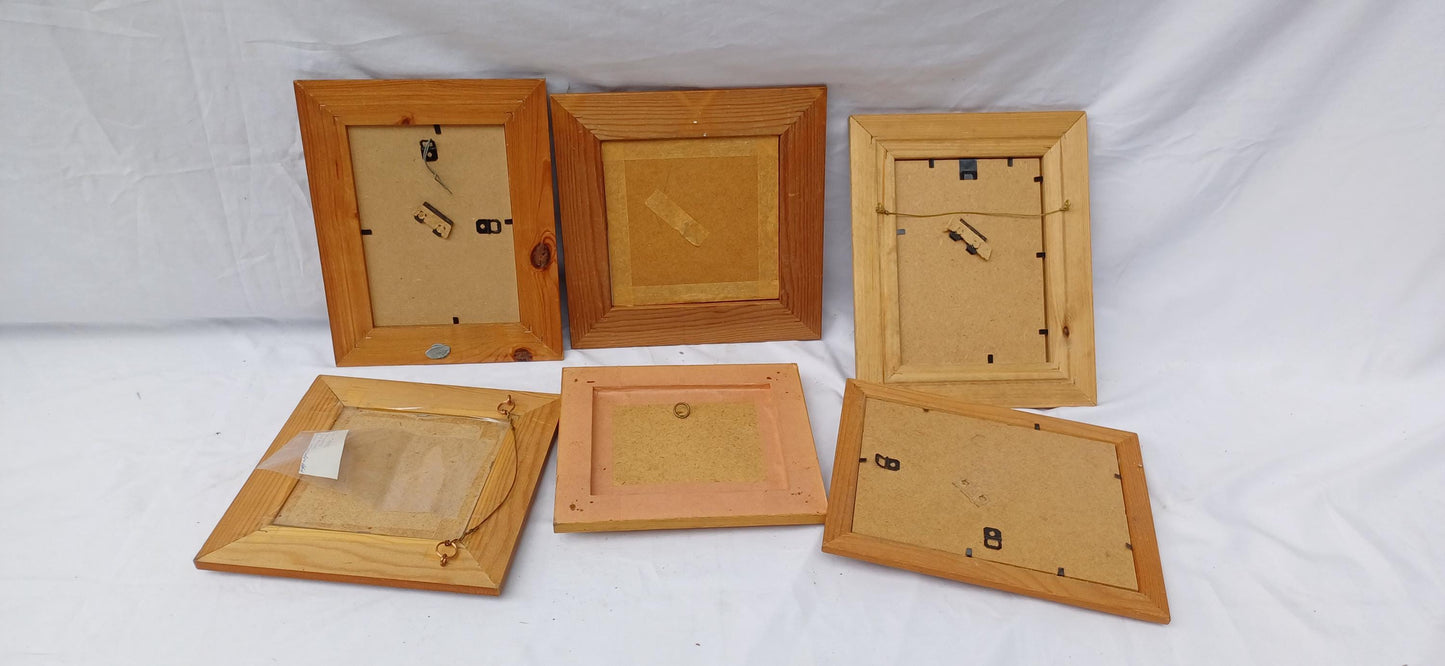 Collection of 6 Pine etc Vintage Pictures Picture Frames Framing Glazed with Boarded Backings Frame Photograph Artist Upcycling Project.