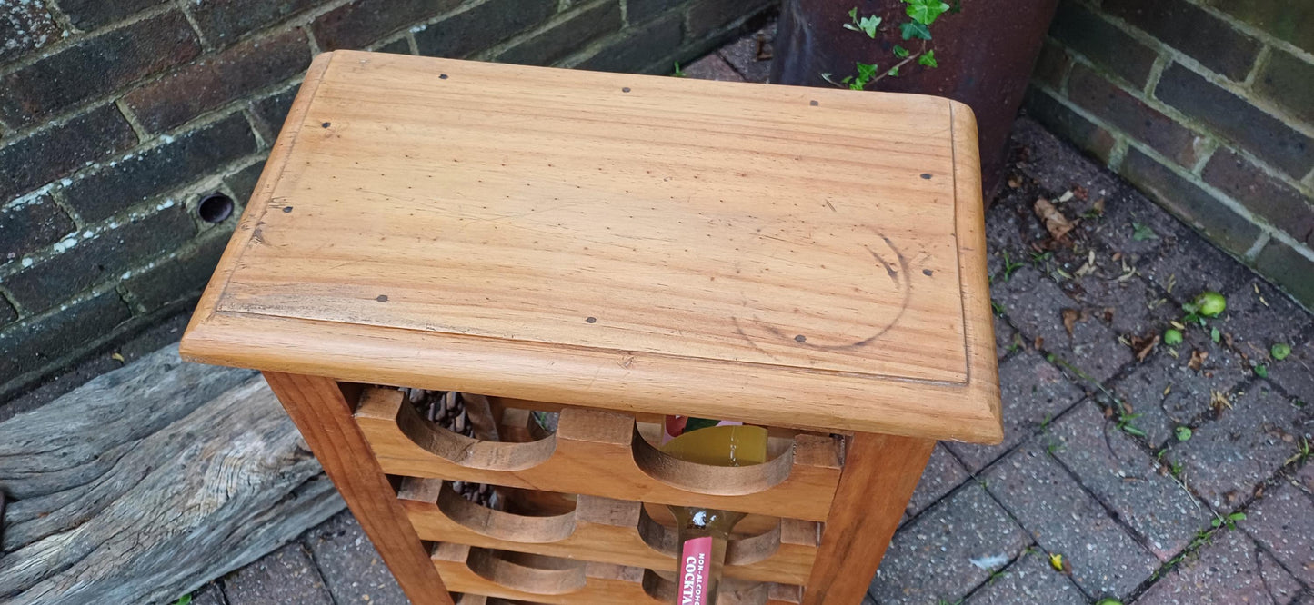 Delightful Vintage 80s Wood Pine Wine Bottle Rack with Iron Decoration