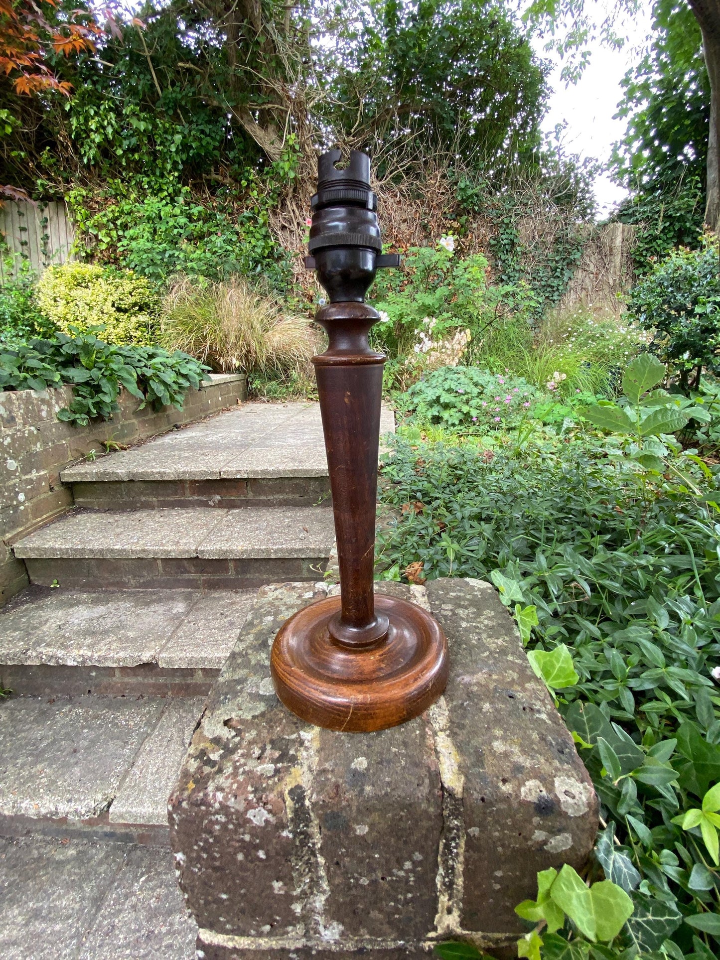 1920s BAKELITE and wooden vintage candlestick lamp, original wiring in burgundy & bakelilte lightbulb fitment - original vintage table lamp