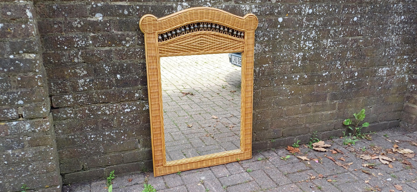 Large Bamboo Rattan Wicker Cane Decorative Wall Mirror 100 x 70 cm