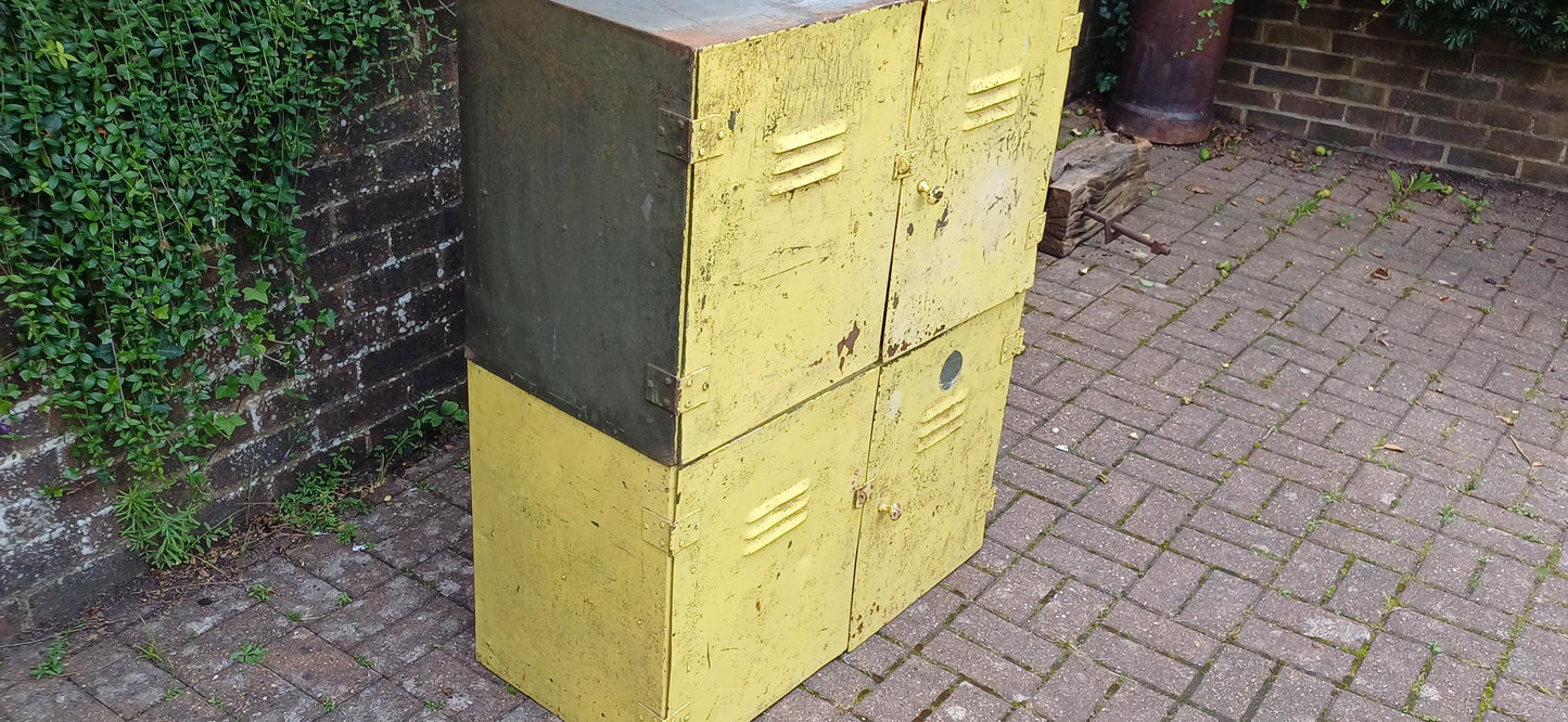 Pair of Industrial Metal Painted Storage Cupboards Project Freestanding or Wall Hanging.