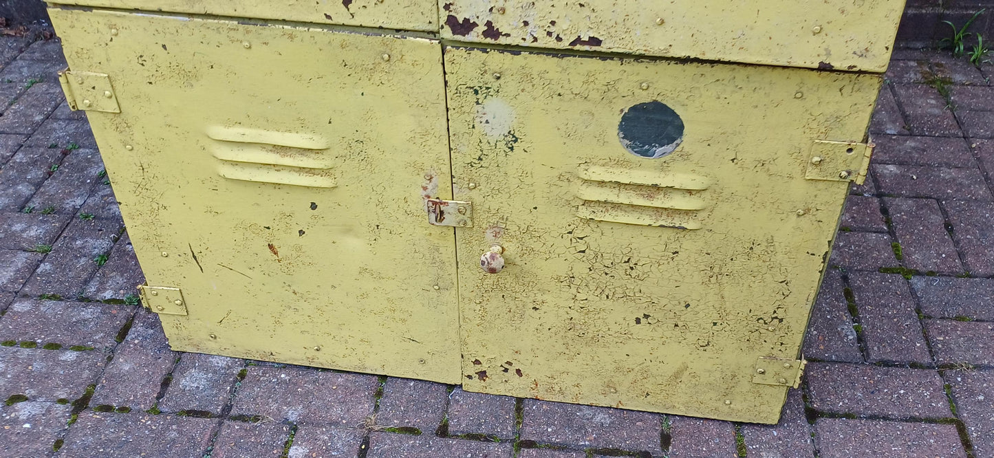 Pair of Industrial Metal Painted Storage Cupboards Project Freestanding or Wall Hanging.