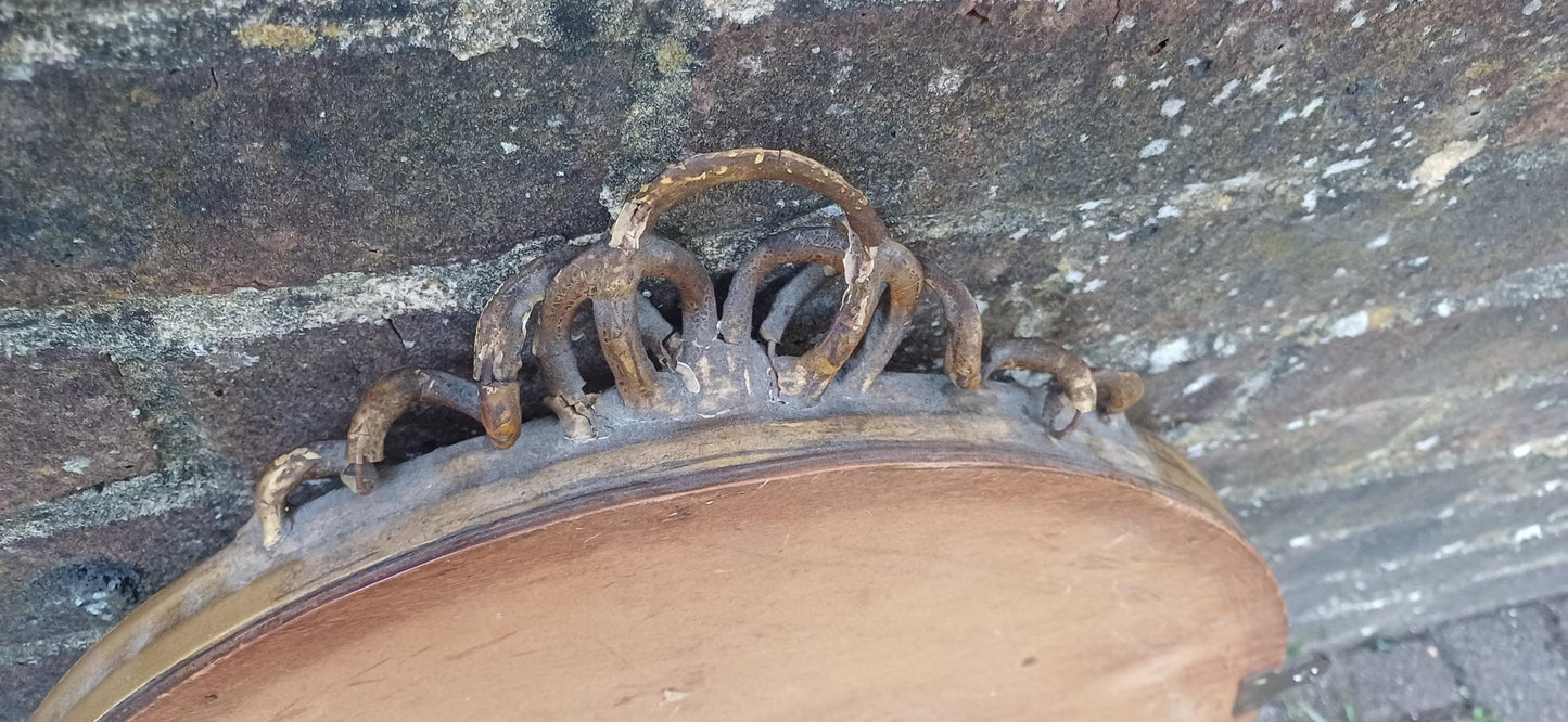 Vintage Late Victorian Gold Gilt Oval Decorative Wall Mirror Ornate Top Decoration
