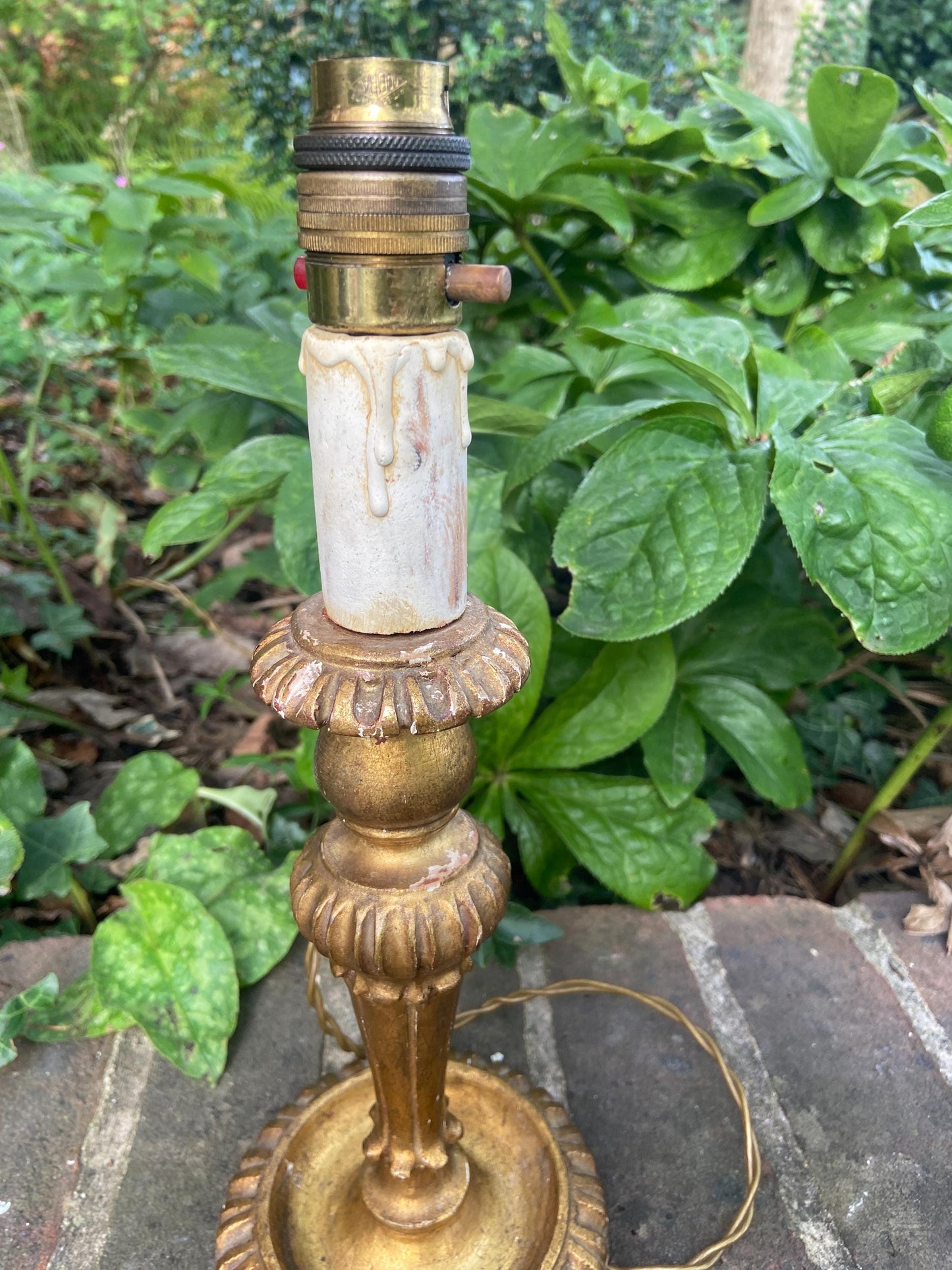 Mid century candlestick gilt gold painted wooden vintage table lamp - working
