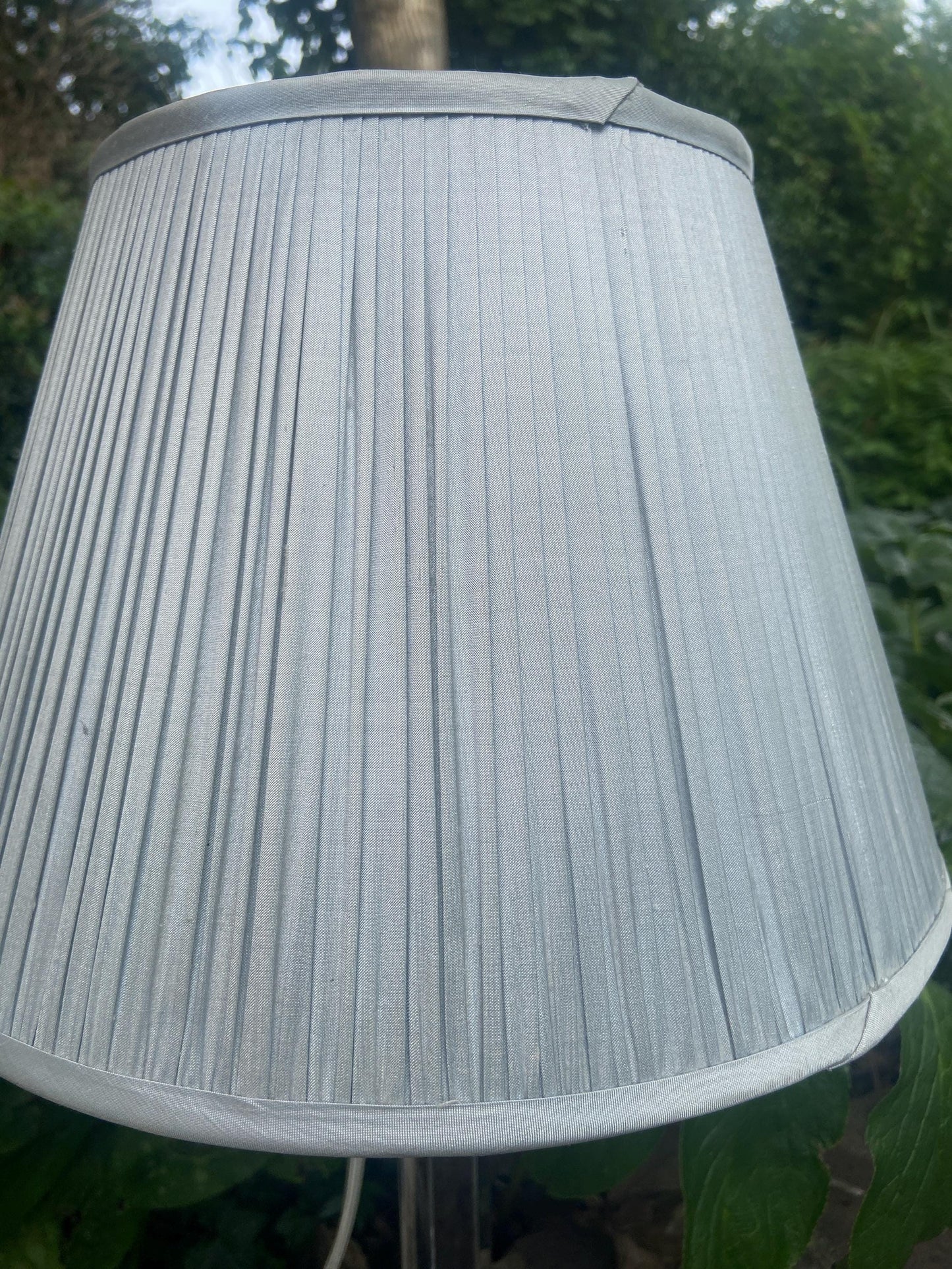 Vintage pair of glass column lamps with Laura Ashley grey shades, working table lamps