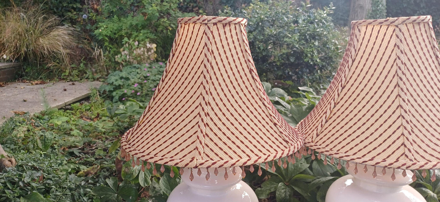 Large Pair of White Ceramic Lamps with Wonderful…Lampshades. Need Rewiring.