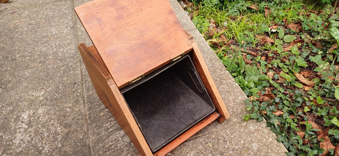Beautiful Hand Stripped Restored Vintage Edwardian Coal Scuttle Coal Box Wood and Brass Inner Lining. Walnut or Mahogany.
