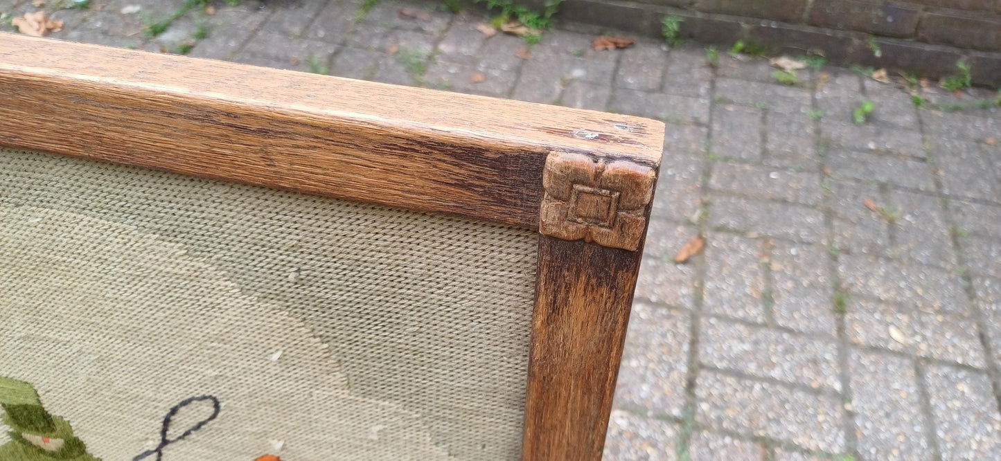 Vintage 1920s Stripped Oak Fire Screen Guard Stage Coach Charles Dickens Red Lion Pub