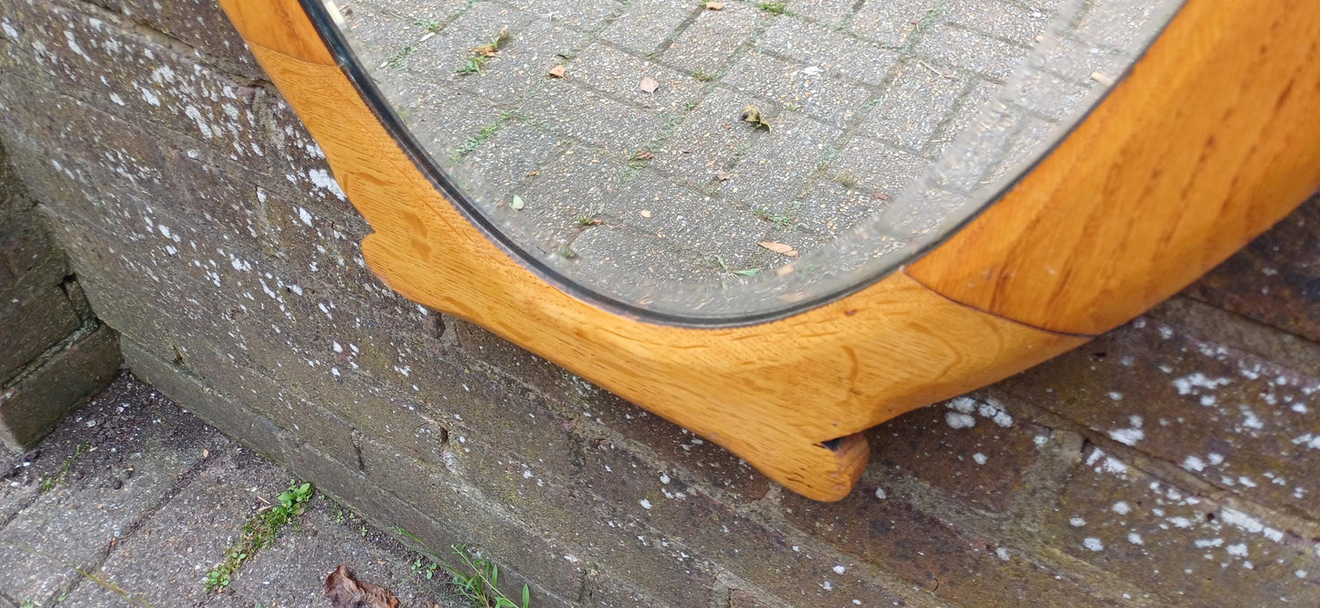 Charming Vintage Wall Large Vintage Golden Oak Wall Mirror Bevelled Glass VGC