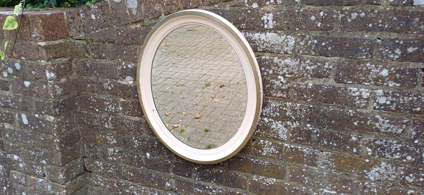 Totally Finish to This Unusual Metal Silver Chrome Brass and Painted Oval Decorative Wall Mirror with Bevelled Glass