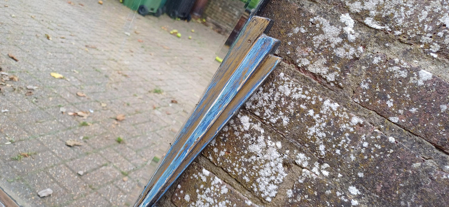 Beautiful Art Deco Part Stripped Wall Mirror Age Worn Charm. Gold and Blue. Definitely Both Shabby and Chic!