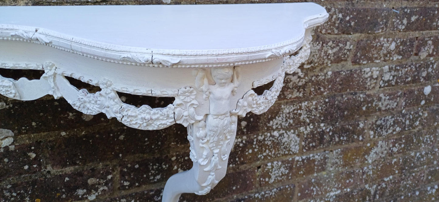 Imposing Genuine Vintage Retro 60s Wall Bracket Shelf Highly Decorative Painted White in Farrow and Ball