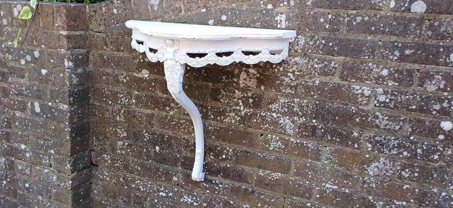 Imposing Genuine Vintage Retro 60s Wall Bracket Shelf Highly Decorative Painted White in Farrow and Ball
