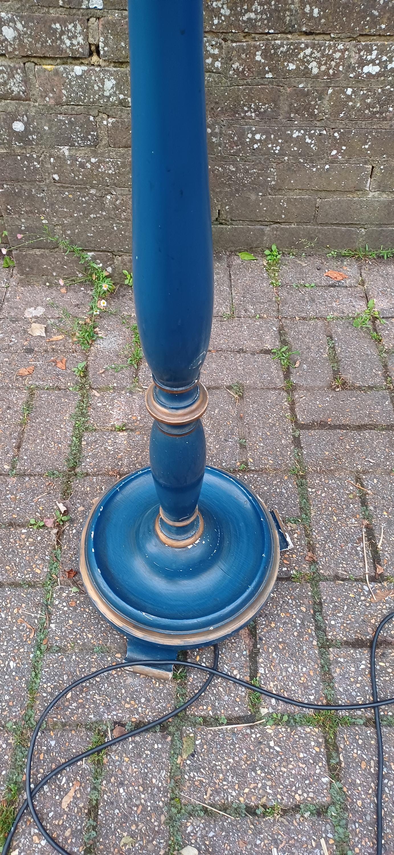 Superb 1920s Vintage Painted Blue and Gold Turned Wooden Standard Lamp
