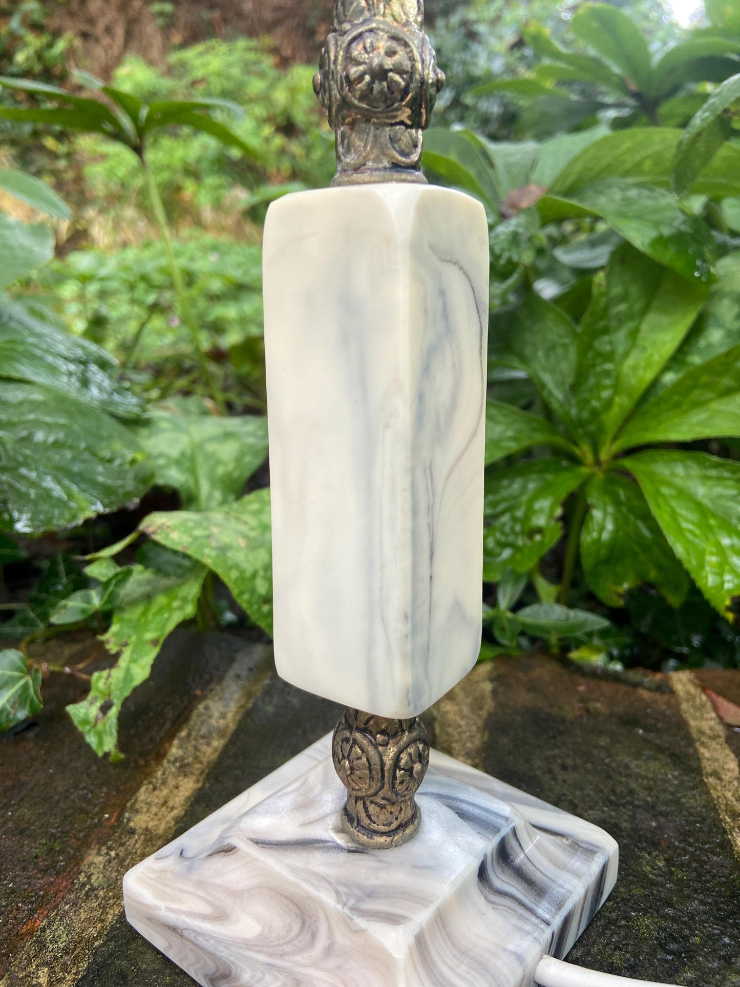 Vintage Retro Faux Onyx and Brass Table Lamp
