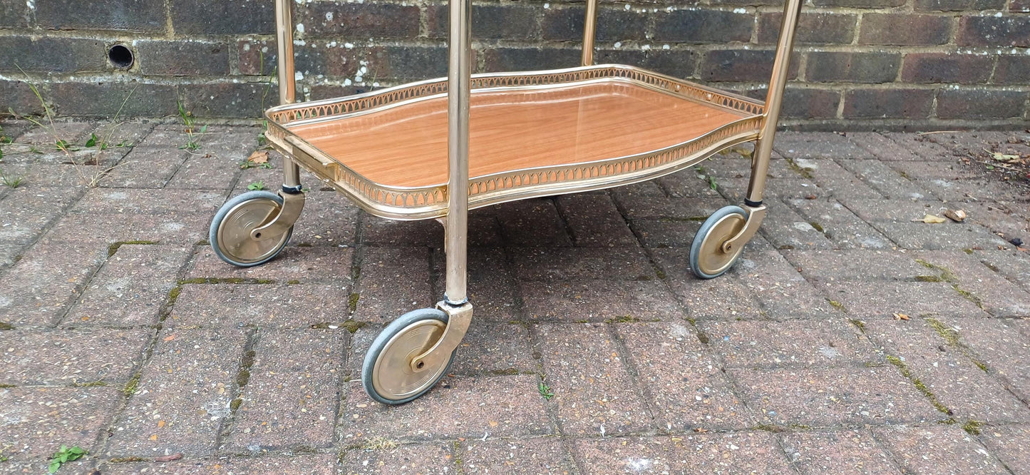 Retro Kitsch 70S Light Tubular Metal Trolley Melamine Faux Wood Surfaces VGC ‘Woodmet’