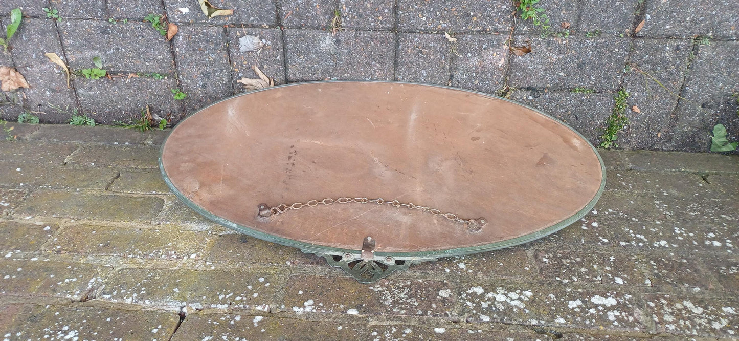 Vintage Retro Oval Mirror Chrome Frame and Motif Art Deco