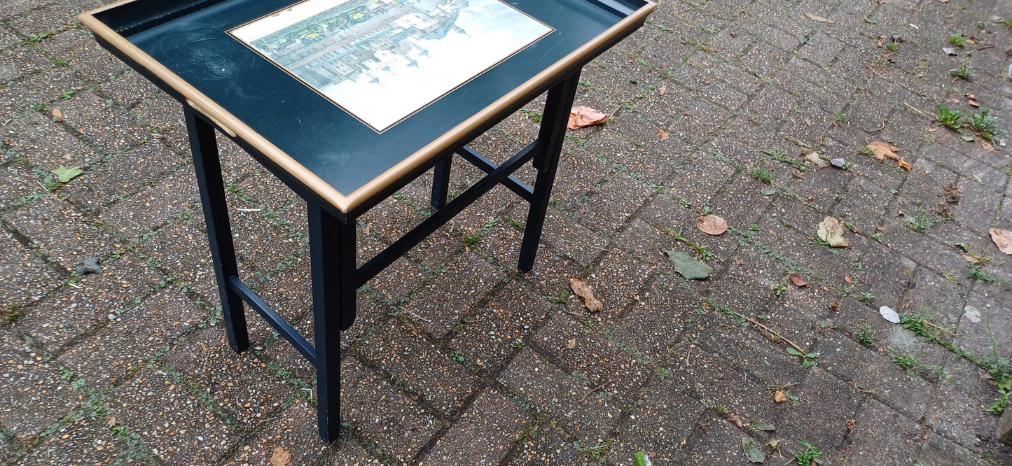 Useful Vintage 60s Style Folding Utility Coffee Side Occasional Table The Tower of London Motif.