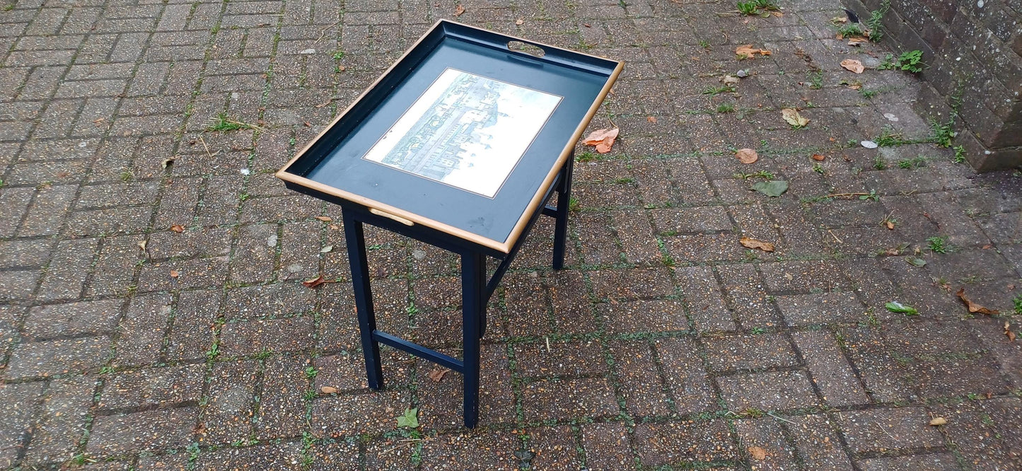 Useful Vintage 60s Style Folding Utility Coffee Side Occasional Table The Tower of London Motif.