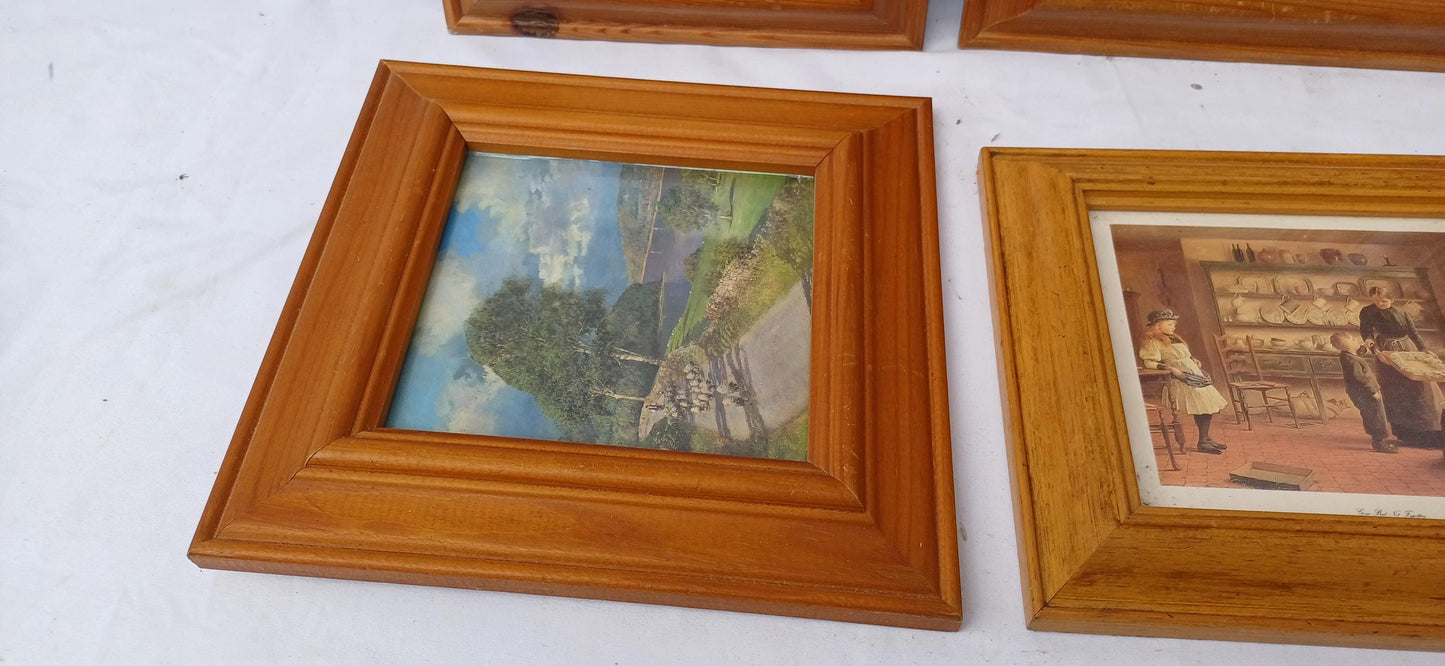 Collection of 6 Pine etc Vintage Pictures Picture Frames Framing Glazed with Boarded Backings Frame Photograph Artist Upcycling Project.