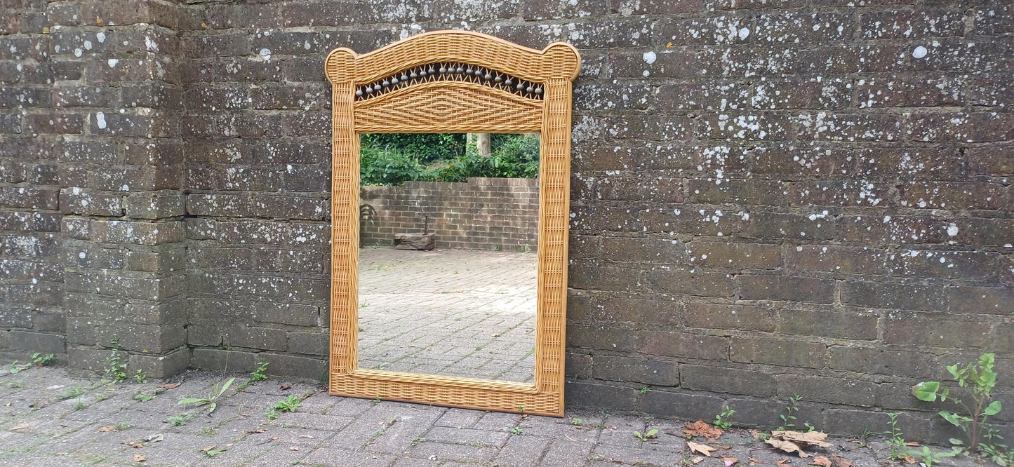 Large Bamboo Rattan Wicker Cane Decorative Wall Mirror 100 x 70 cm