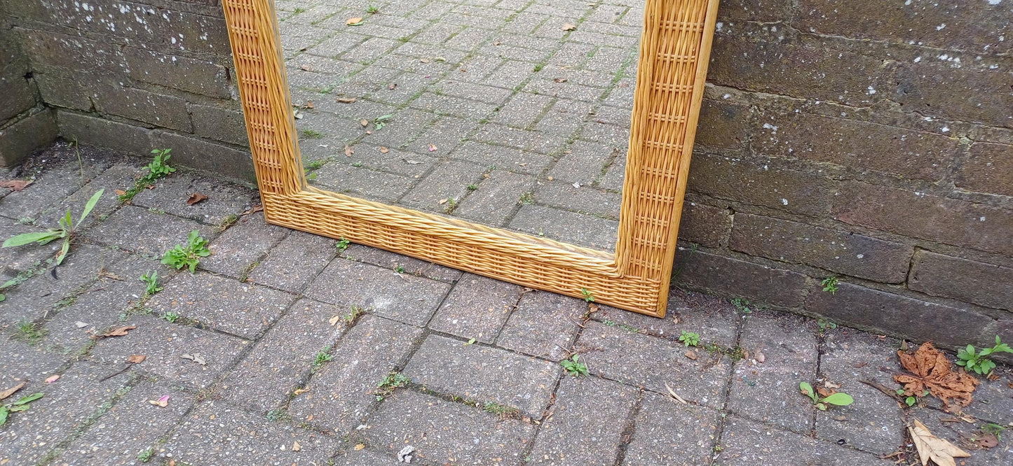 Large Bamboo Rattan Wicker Cane Decorative Wall Mirror 100 x 70 cm