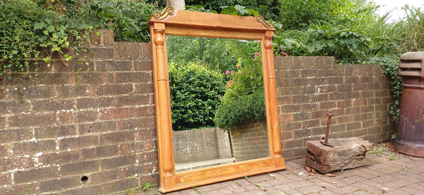 Huge Vintage Chunky French Wood and Brass Over Mantel Mirror Bevelled Glass. 121 x 102 cm