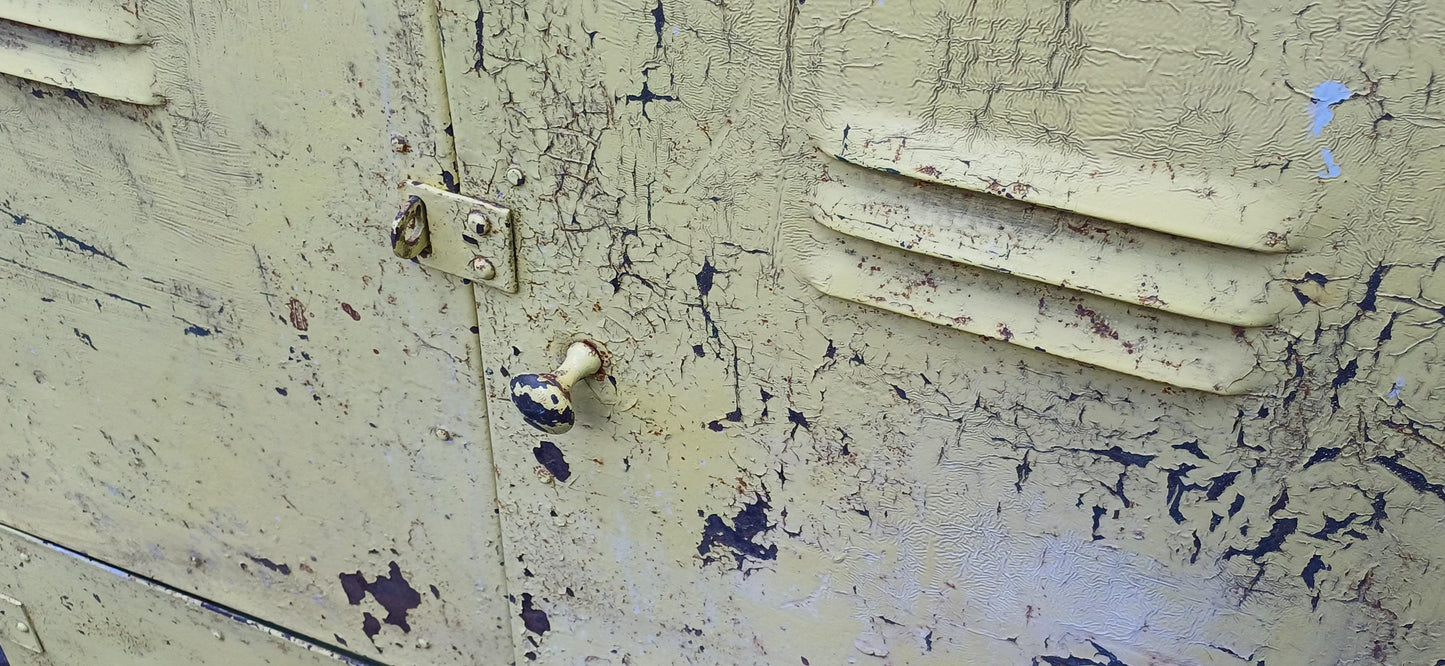 Pair of Industrial Metal Painted Storage Cupboards Project Freestanding or Wall Hanging.