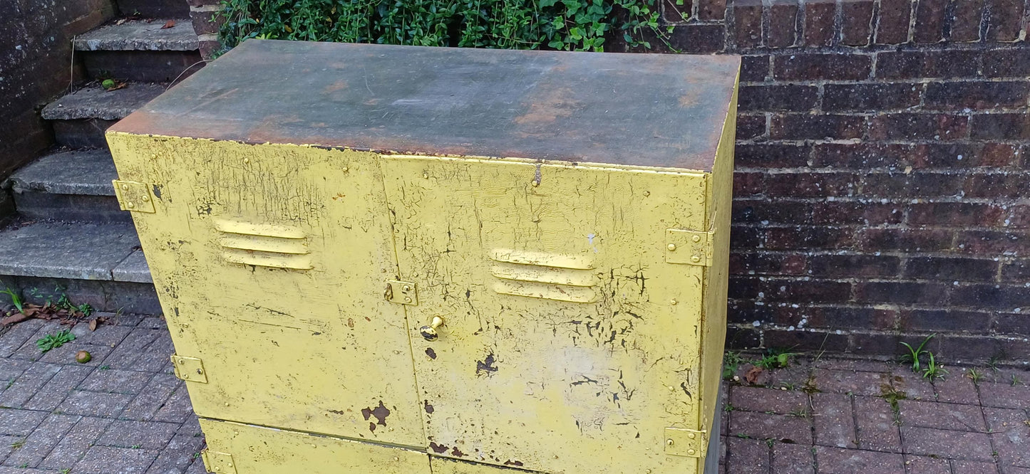 Pair of Industrial Metal Painted Storage Cupboards Project Freestanding or Wall Hanging.