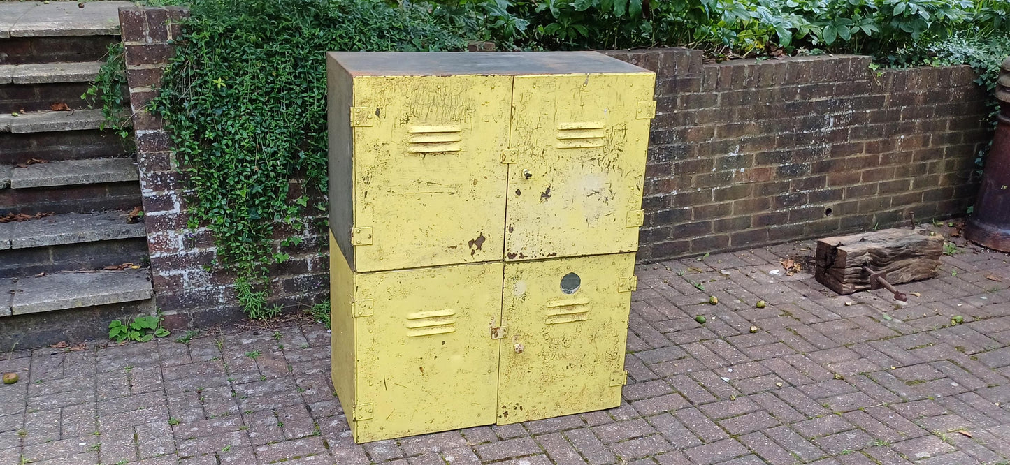 Pair of Industrial Metal Painted Storage Cupboards Project Freestanding or Wall Hanging.