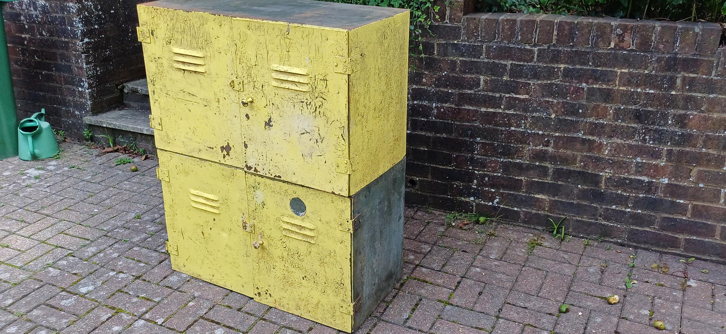 Pair of Industrial Metal Painted Storage Cupboards Project Freestanding or Wall Hanging.