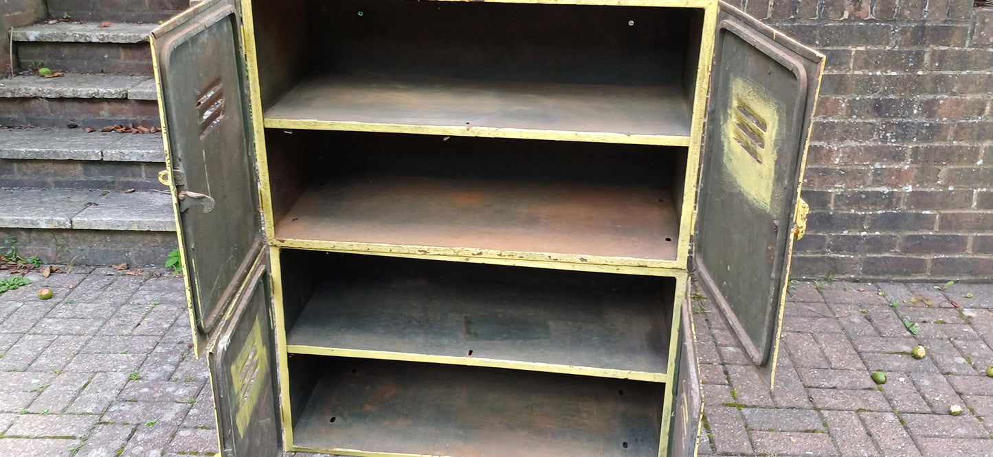 Pair of Industrial Metal Painted Storage Cupboards Project Freestanding or Wall Hanging.